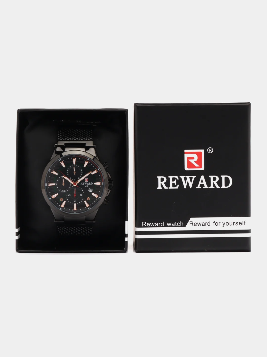 Черный мужские наручные часы Reward RD82019M с хронографом, в подарочной упаковке