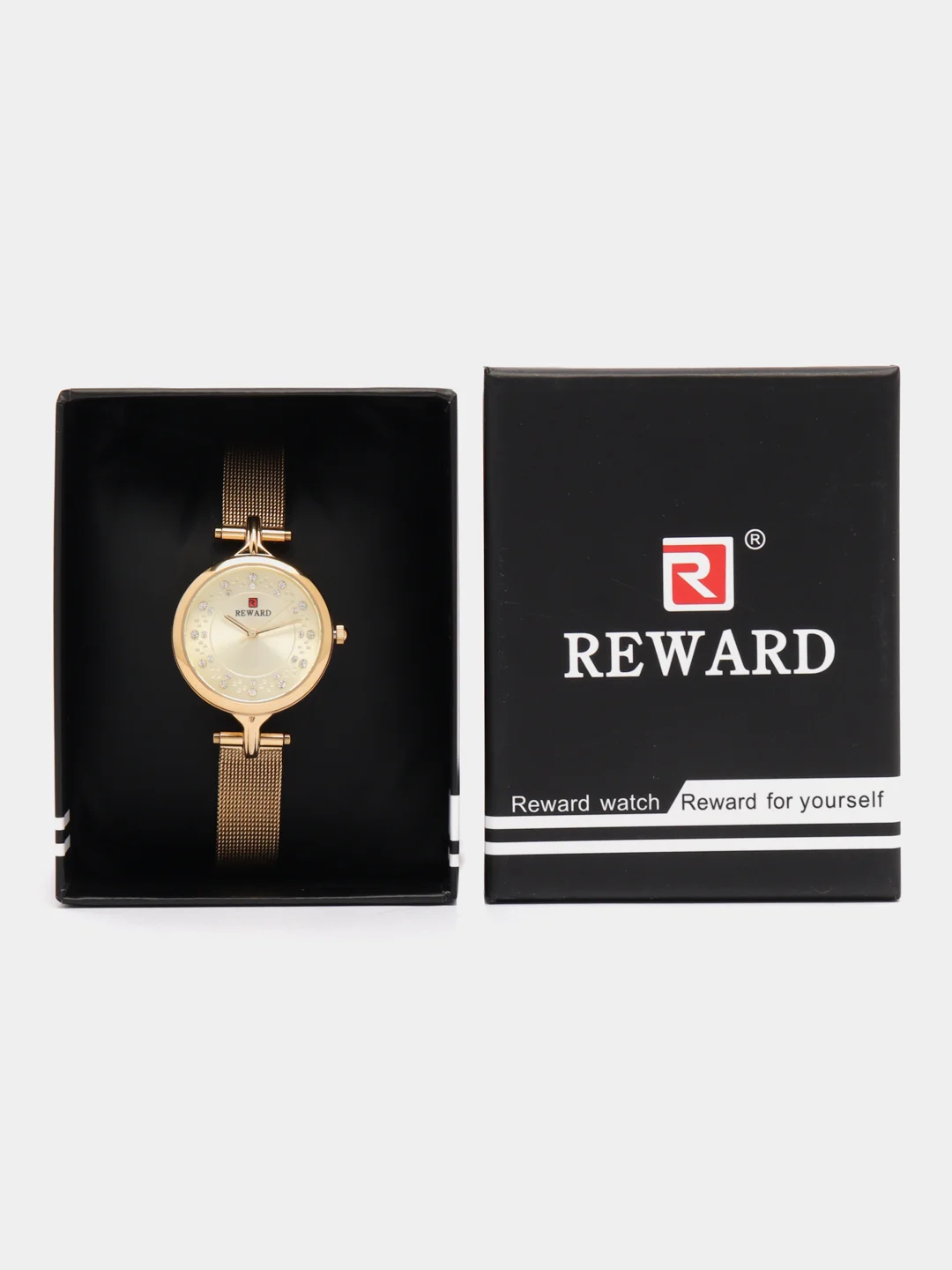 Золотой женские наручные часы Reward RD22036L с камнями в подарочной упаковке