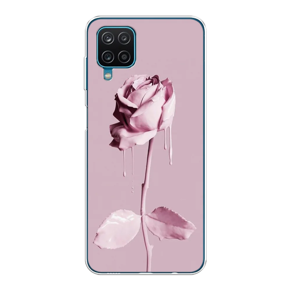 Коралловый меланж чехол на Samsung Galaxy A12/M12 / Самсунг А12/М12 прозрачный, с рисунком, защита камеры