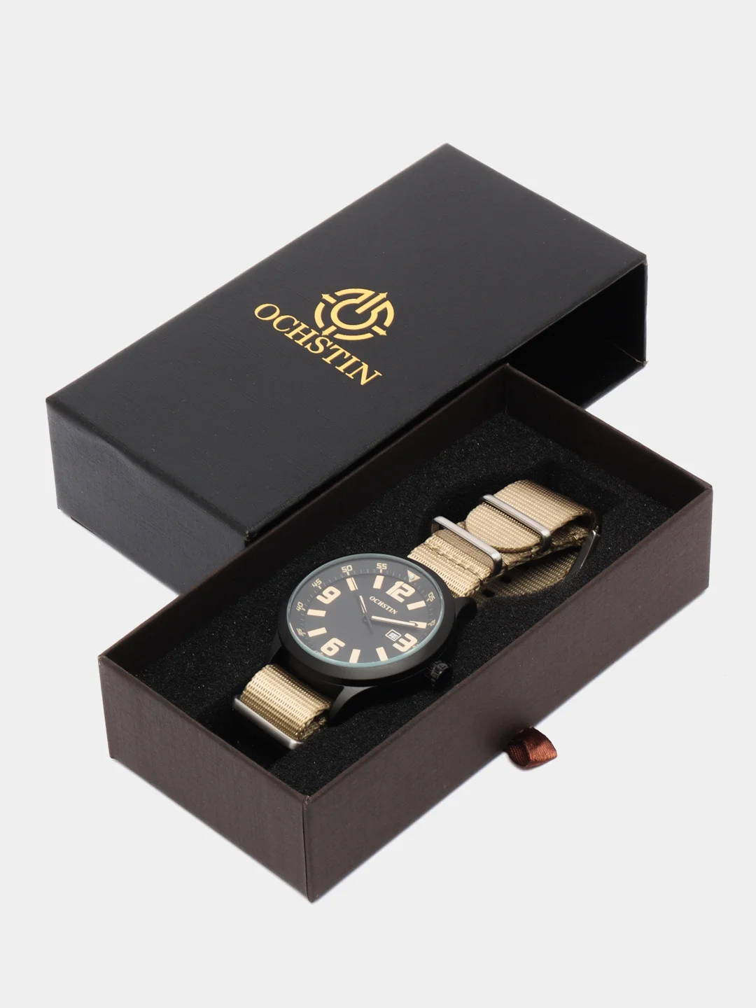 Песочный хаки мужские наручные часы Ochstin 7054B в подарочной упаковке