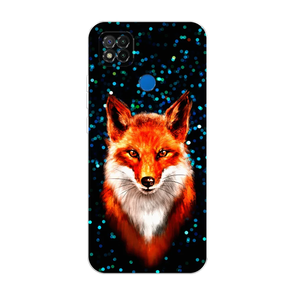 Рыжий силиконовый чехол на Xiaomi Redmi 9C / Сяоми Редми 9С прозрачный с рисунком, защита камеры