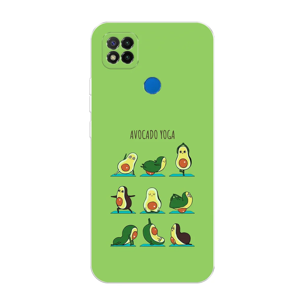 Салатовый силиконовый чехол на Xiaomi Redmi 9C / Сяоми Редми 9С прозрачный с рисунком, защита камеры
