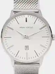 Серебряный мужские наручные часы Mini Focus MF0115G с календарём, в подарочной упаковке