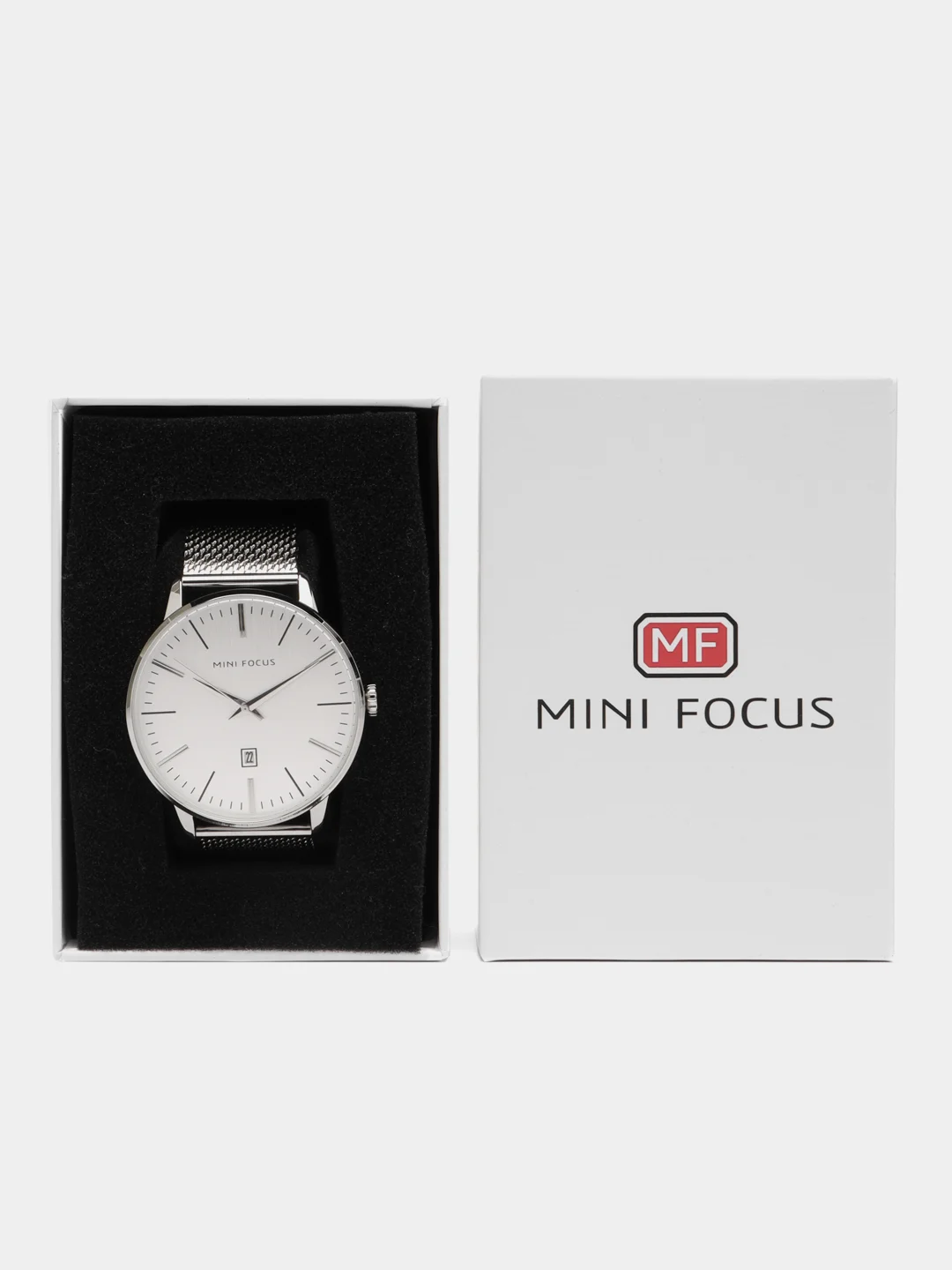 Серебряный мужские наручные часы Mini Focus MF0115G с календарём, в подарочной упаковке