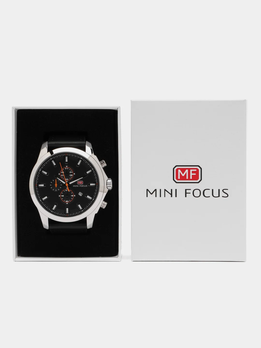 Серебряный мужские наручные часы Mini Focus MF0082G с хронографом, в подарочной упаковке