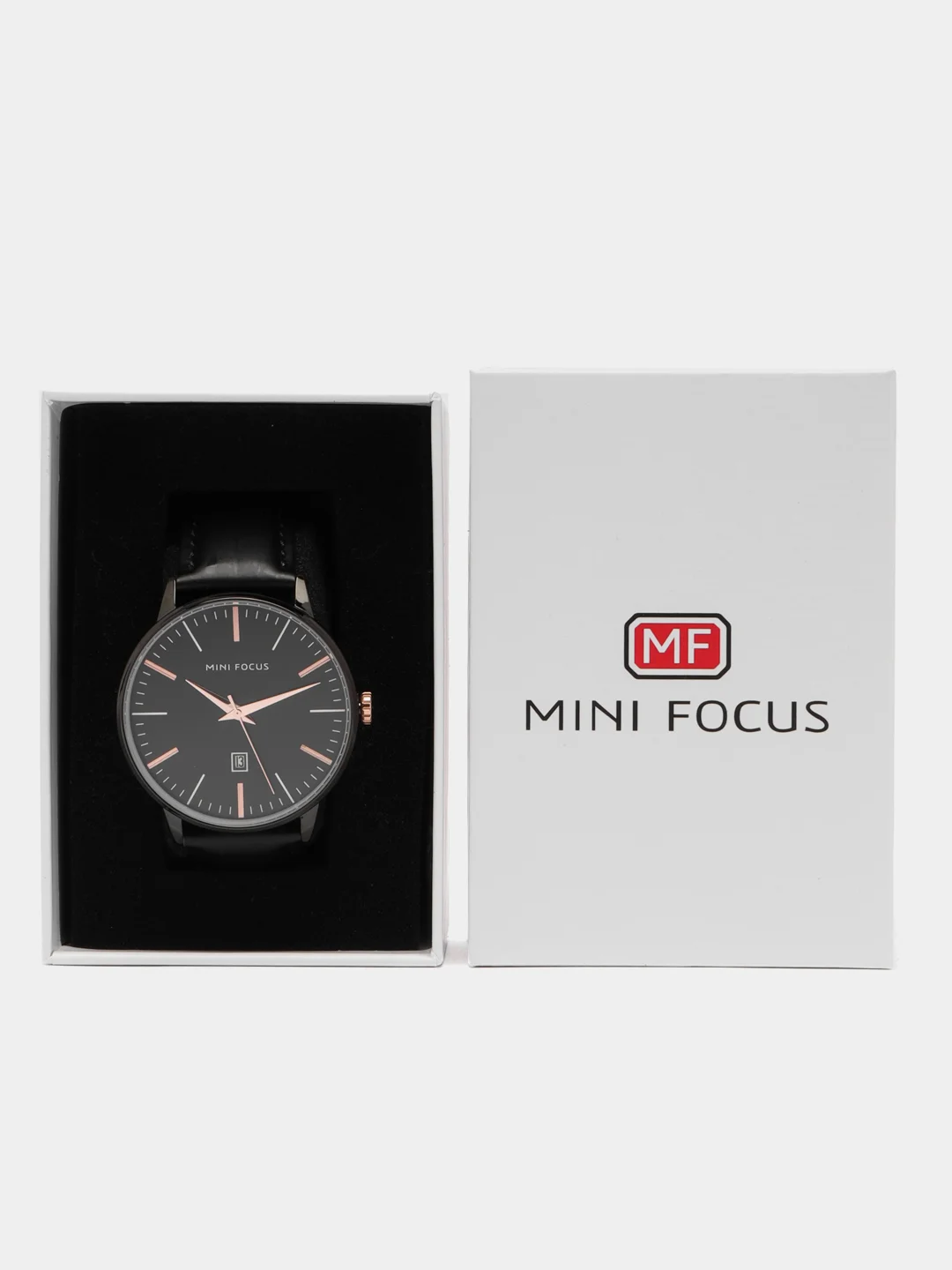 Черный мужские наручные часы Mini Focus MF0115G с календарём, в подарочной упаковке