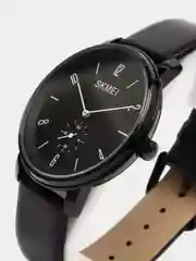 Черный мужские наручные часы Skmei 1398L с кожаным ремешком