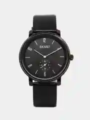 Черный мужские наручные часы Skmei 1398L с кожаным ремешком