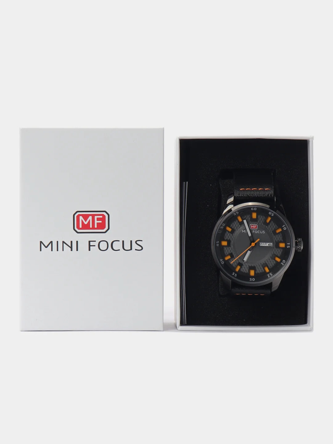 Оранжевый мужские наручные часы Mini Focus MF0027G с календарём, в подарочной упаковке