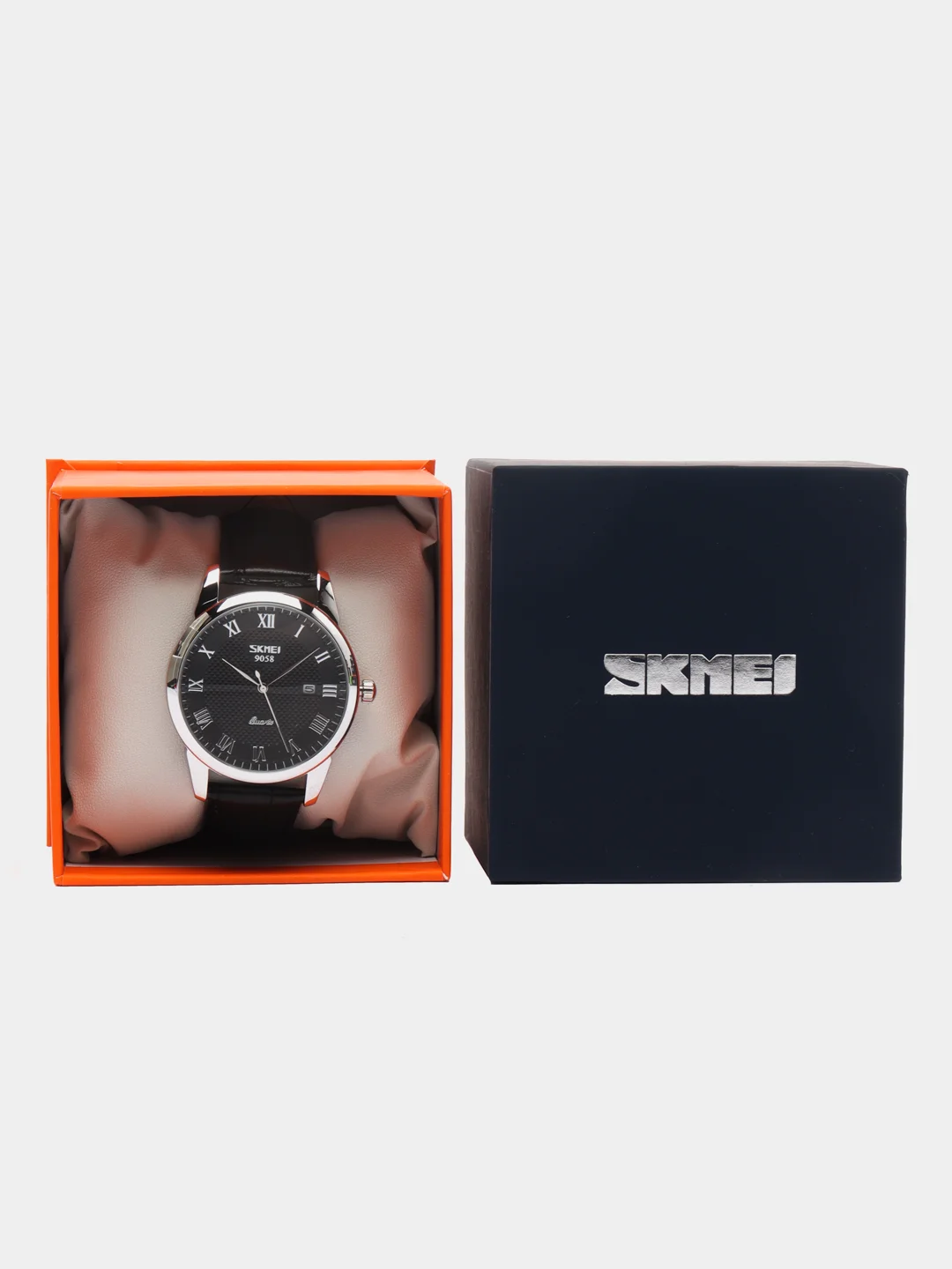 Черный мужские наручные часы Skmei 9058G с календарём в подарочной упаковке