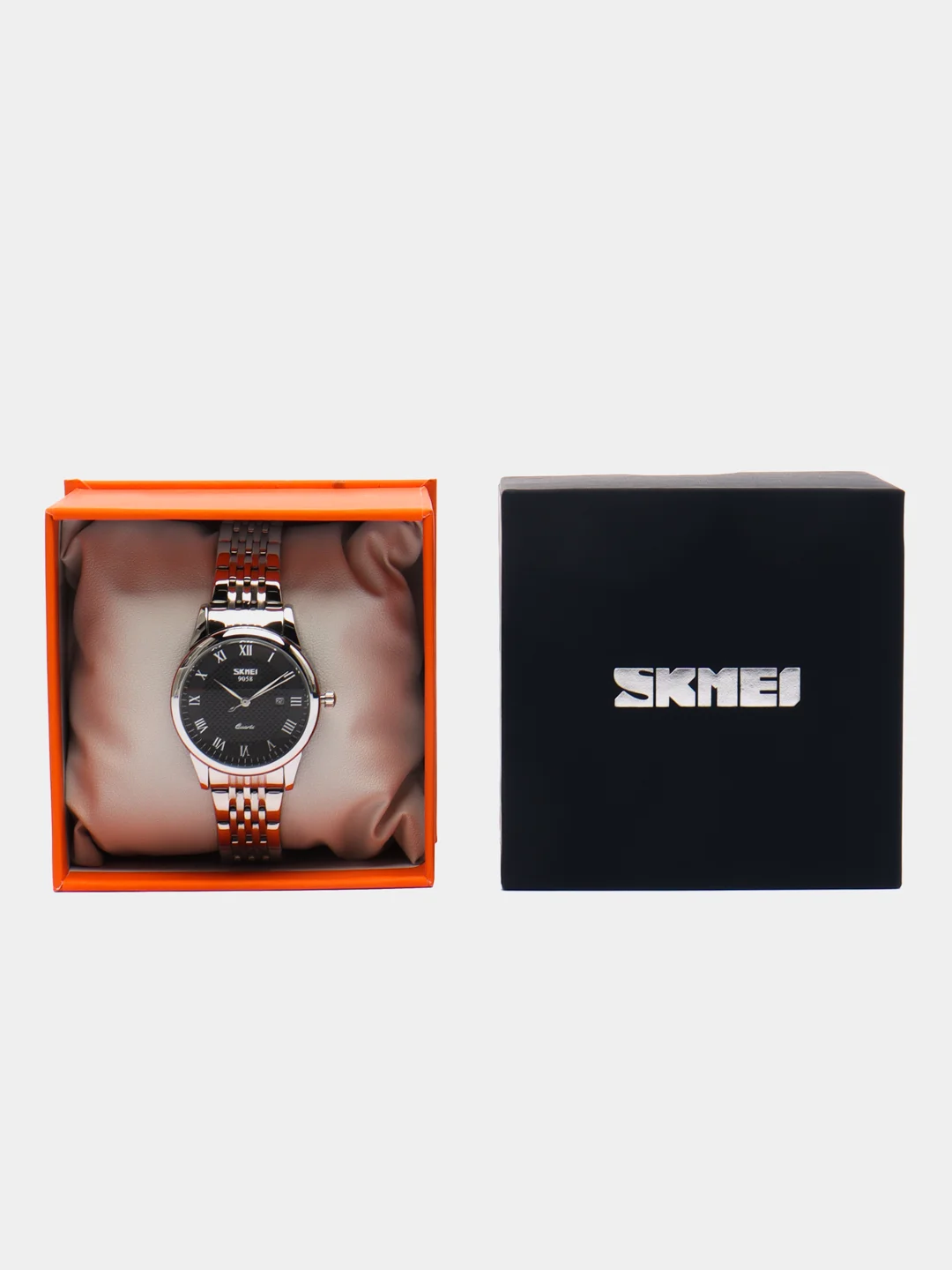 Черный женские наручные часы Skmei 9058CS-L с металлическим браслетом и календарем