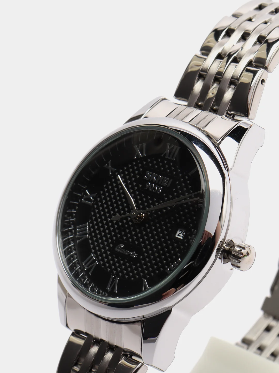 Черный женские наручные часы Skmei 9058CS-L с металлическим браслетом и календарем
