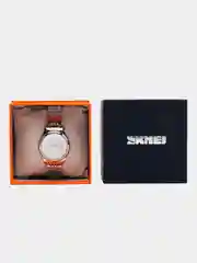 Белый женские наручные часы Skmei 9058CS-L с металлическим браслетом и календарем