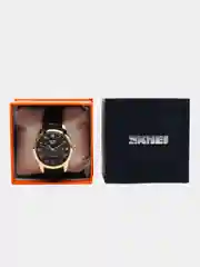 Золотой мужские наручные часы Skmei 9058G с календарём в подарочной упаковке