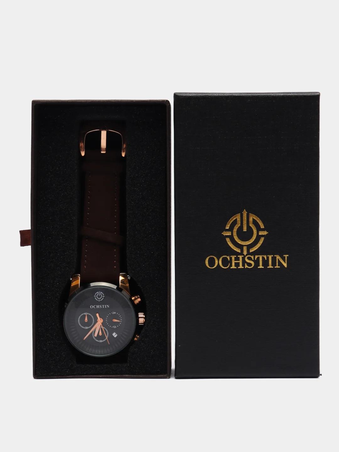 Черный мужские наручные часы Ochstin 6052C с хронографом в подарочной упаковке
