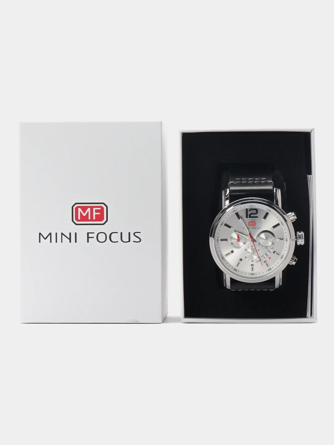 Серебряный мужские наручные часы Mini Focus MF0086G с хронографом, в подарочной упаковке