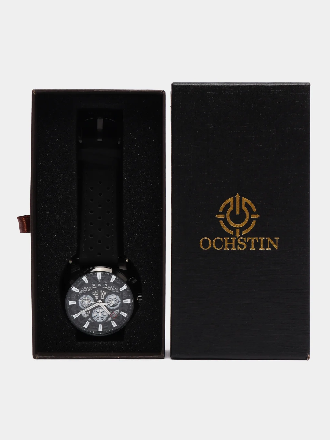 Черный мужские наручные часы Ochstin 6052B с хронографом в подарочной упаковке