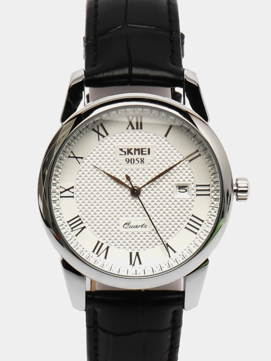 Серебряный мужские наручные часы Skmei 9058G с календарём в подарочной упаковке