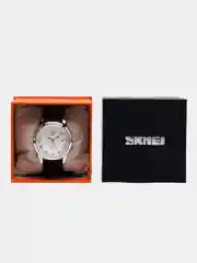 Серебряный мужские наручные часы Skmei 9058G с календарём в подарочной упаковке