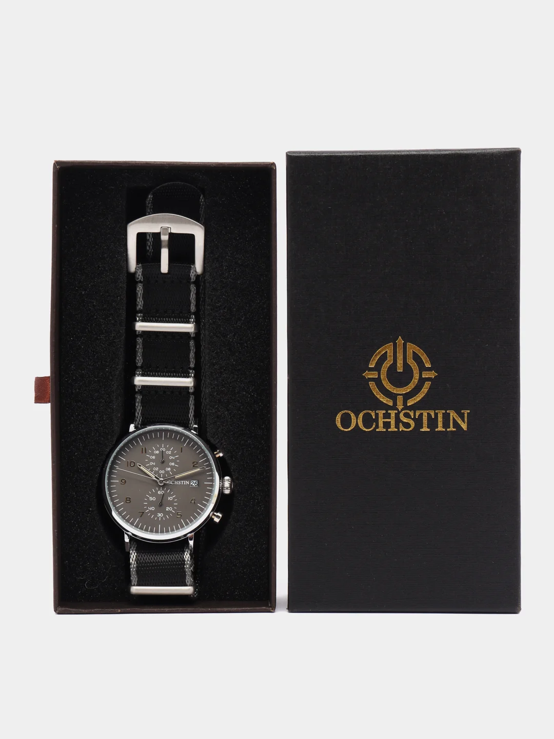 Серый мужские наручные часы Ochstin 7076D с хронографом в подарочной упаковке