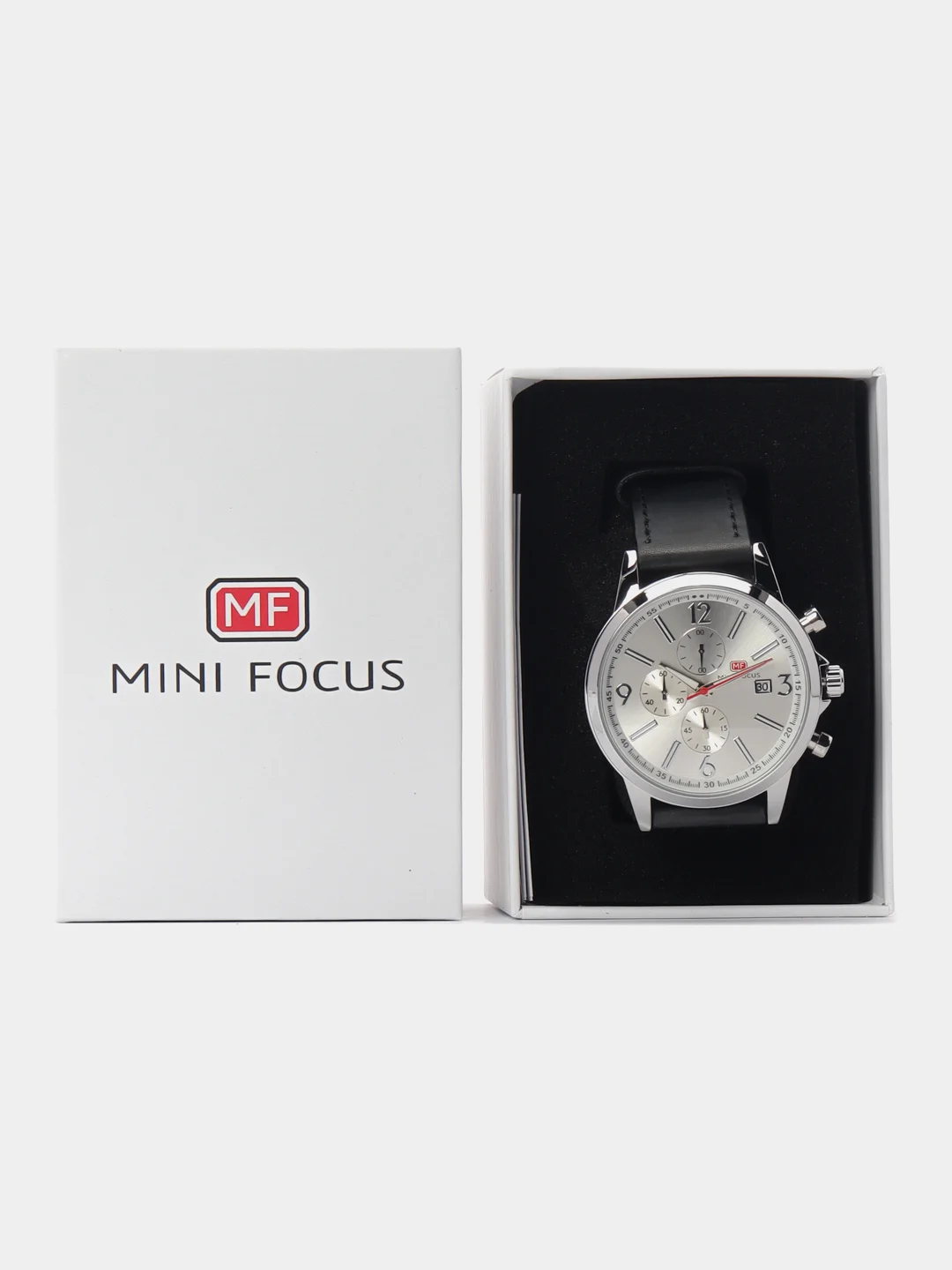 Серебряный мужские наручные часы Mini Focus MF0084G, хронографом, в подарочной коробке