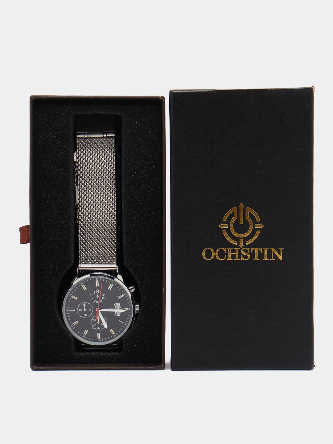 Серебряный мужские наручные часы Ochstin 6084B с хронографом в подарочной упаковке