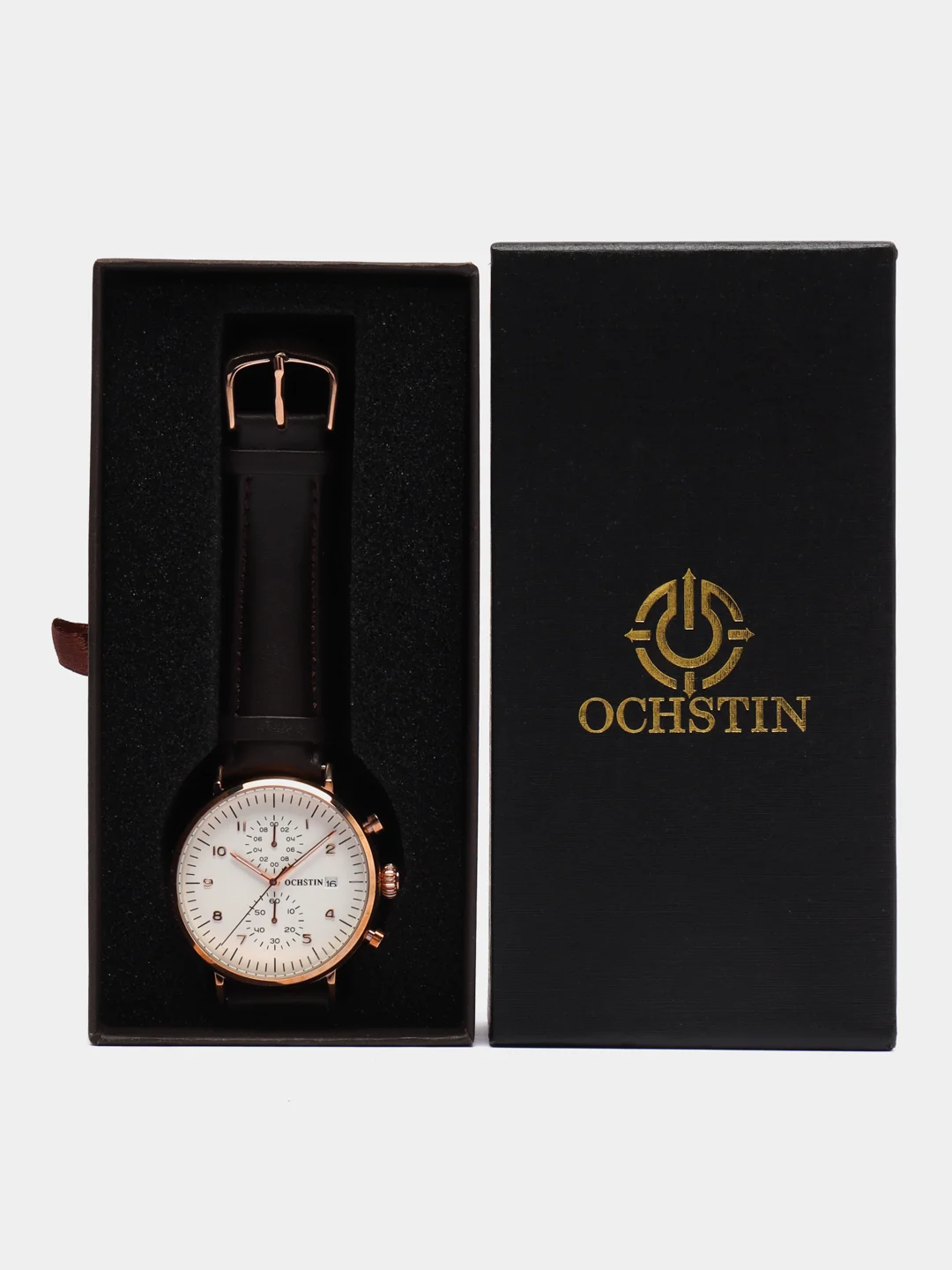 Коричневый мужские наручные часы Ochstin 6076C с хронографом в подарочной упаковке