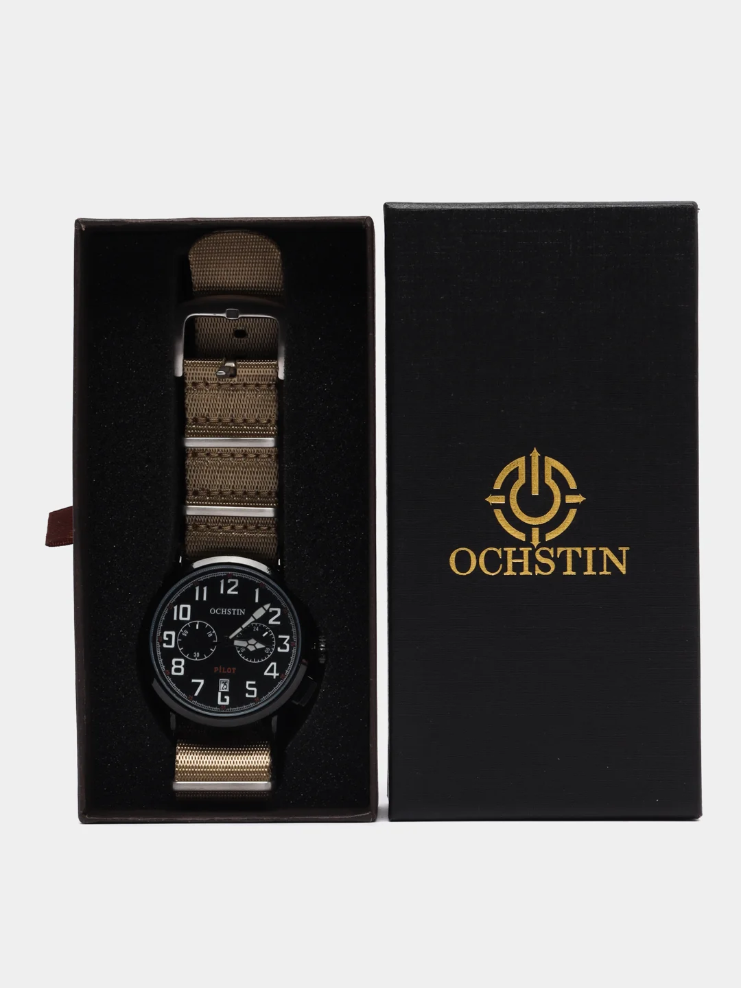 Приглушённый хаки мужские наручные часы Ochstin 7077A с нейлоновым ремешком и хронографом
