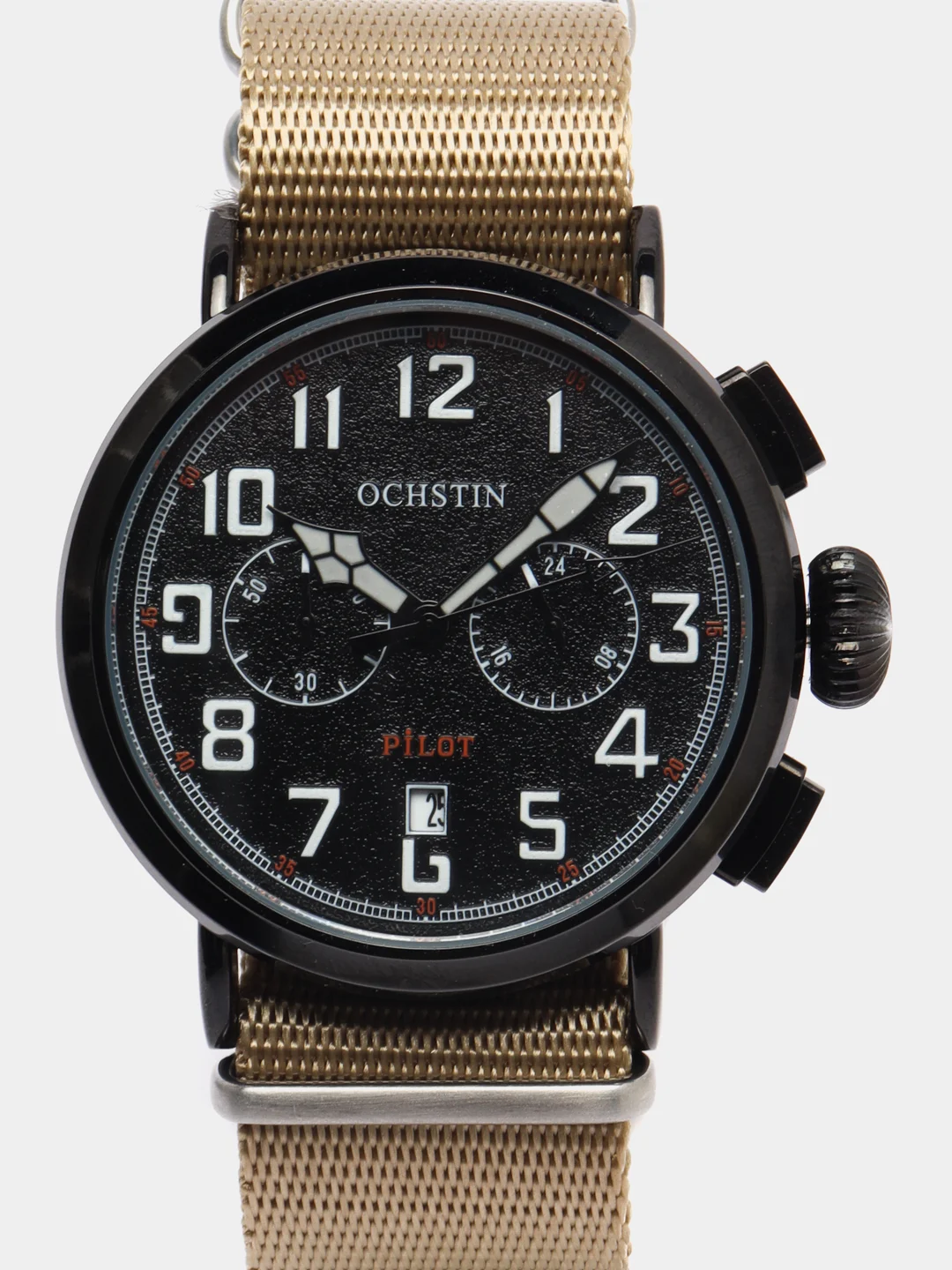 Приглушённый хаки мужские наручные часы Ochstin 7077A с нейлоновым ремешком и хронографом