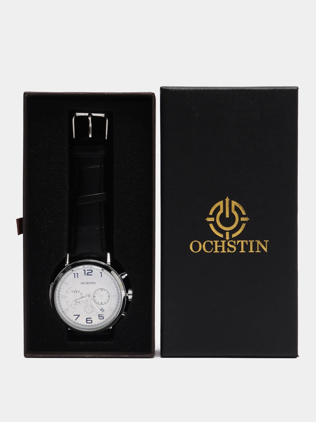 Серебряный мужские наручные часы Ochstin 6105A с хронографом в подарочной упаковке