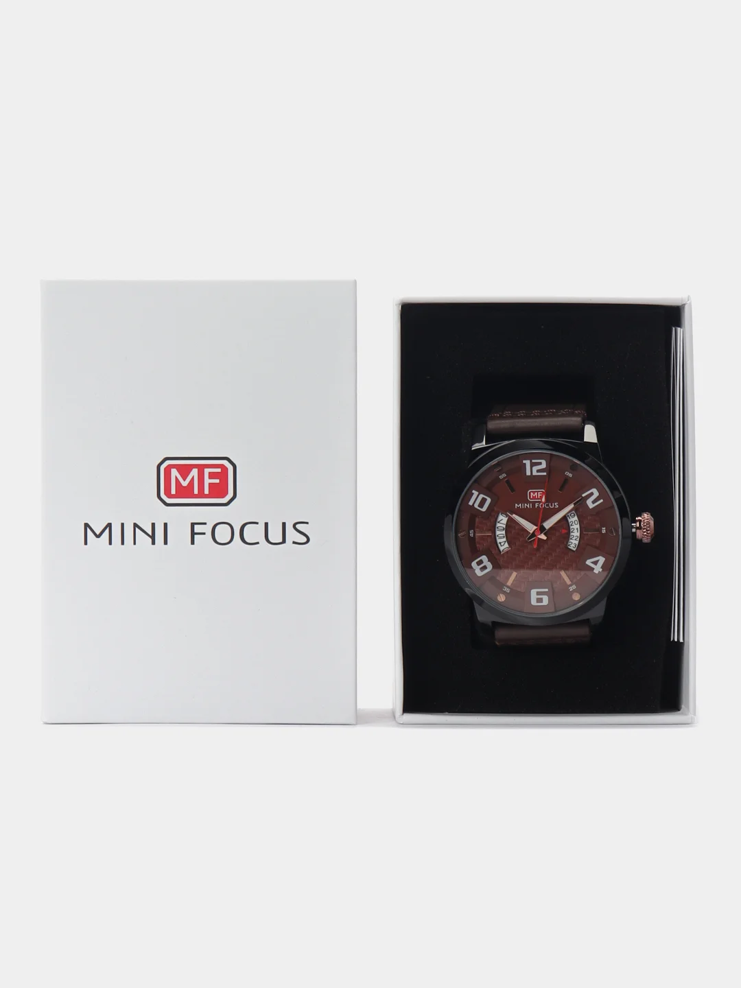 Коричневый мужские наручные часы Mini Focus MF0149G с календарём, в подарочной упаковке