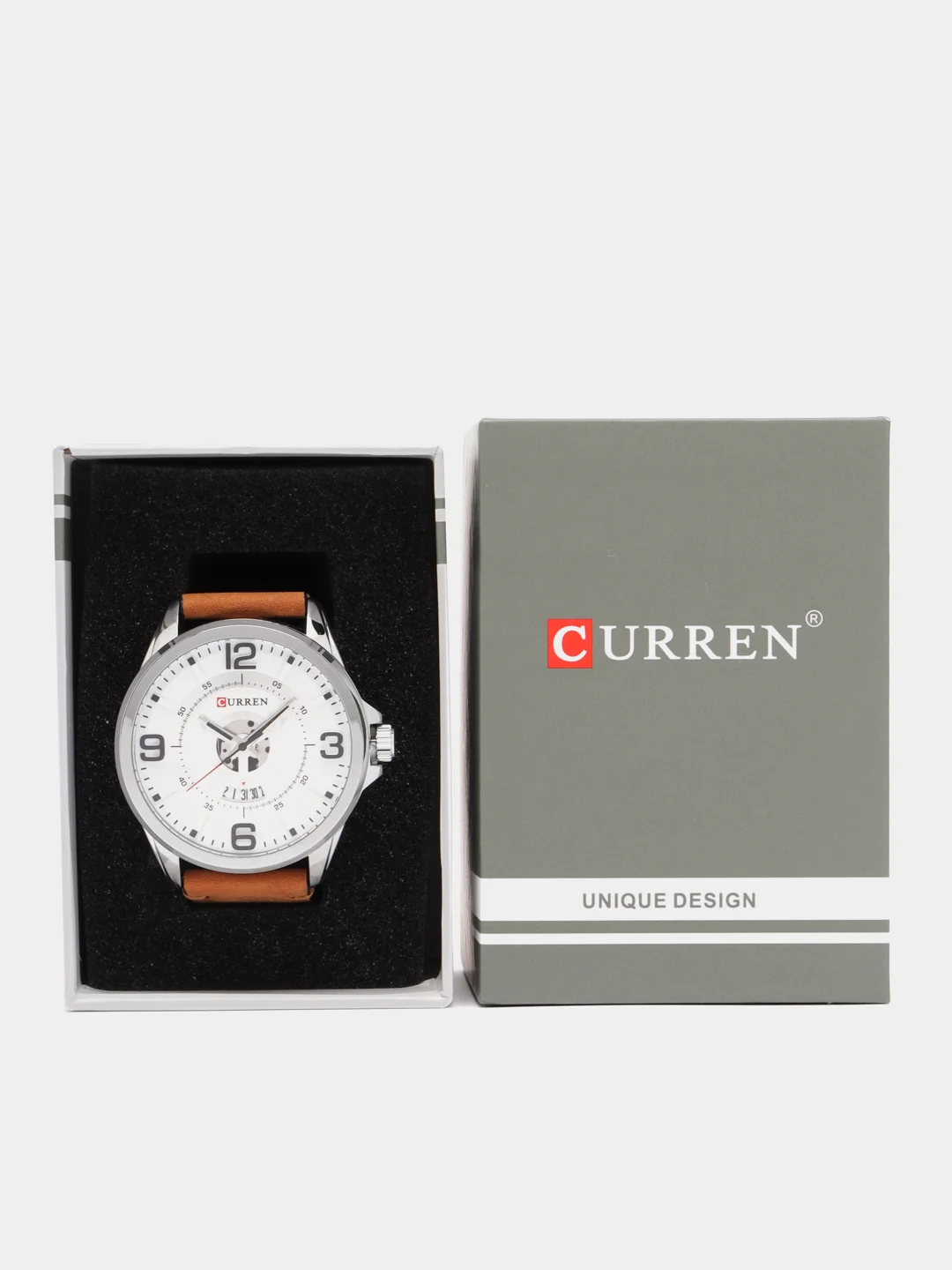 Коричневый мужские наручные часы Curren 8305 с календарем в подарочной упаковке