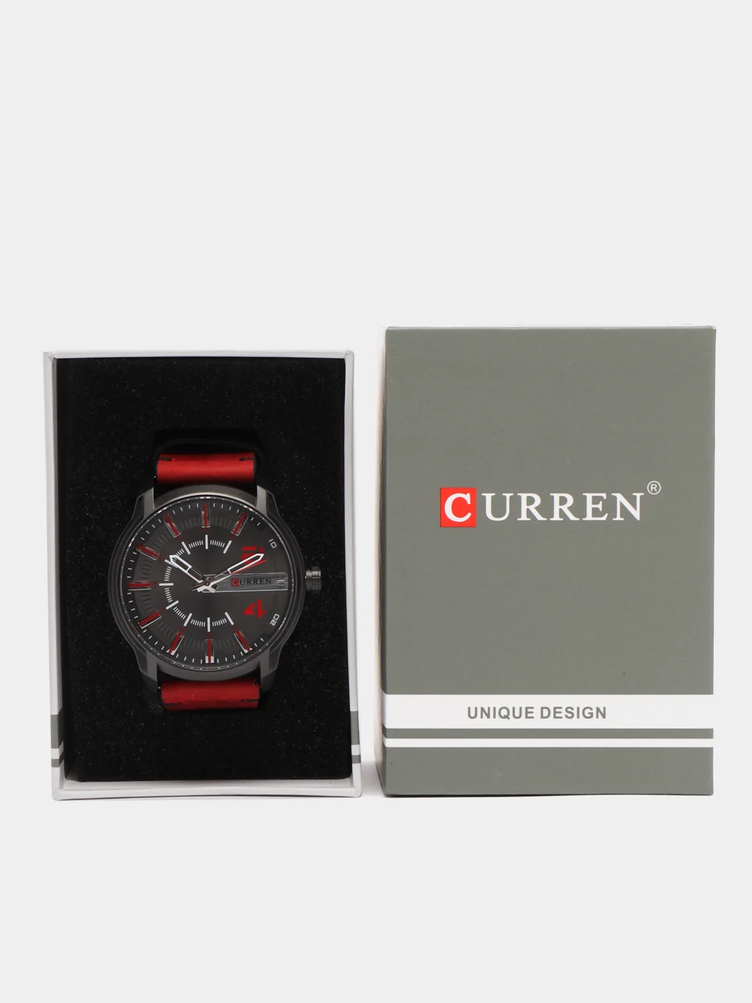 Бордовый мужские наручные часы Curren 8306 в подарочной упаковке