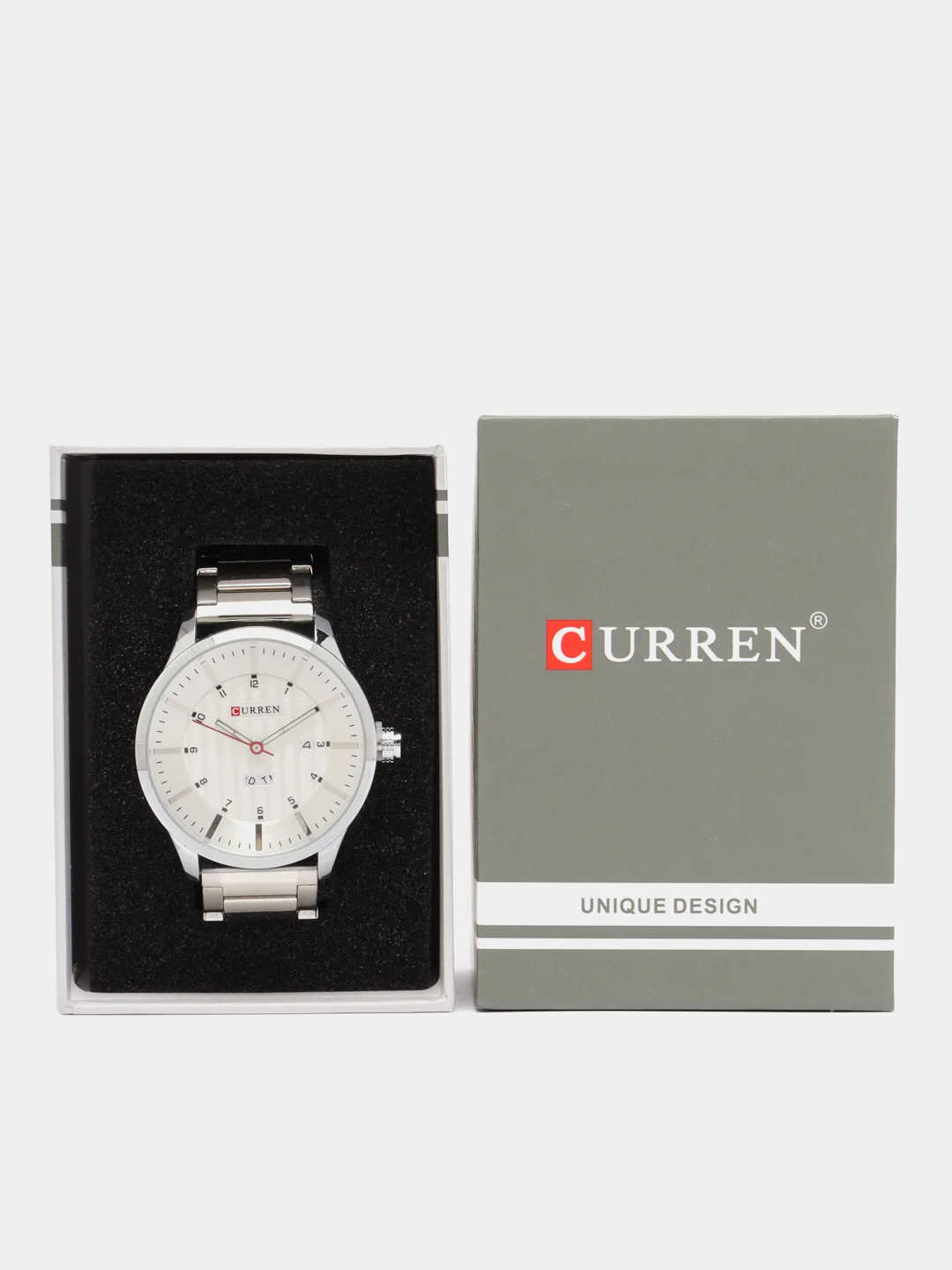Серебряный мужские наручные часы Curren 8316 с календарём в подарочной упаковке