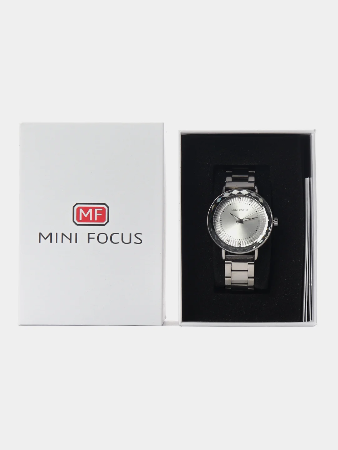 Серебряный женские наручные часы Mini Focus MF0040L с камнями, в подарочной упаковке