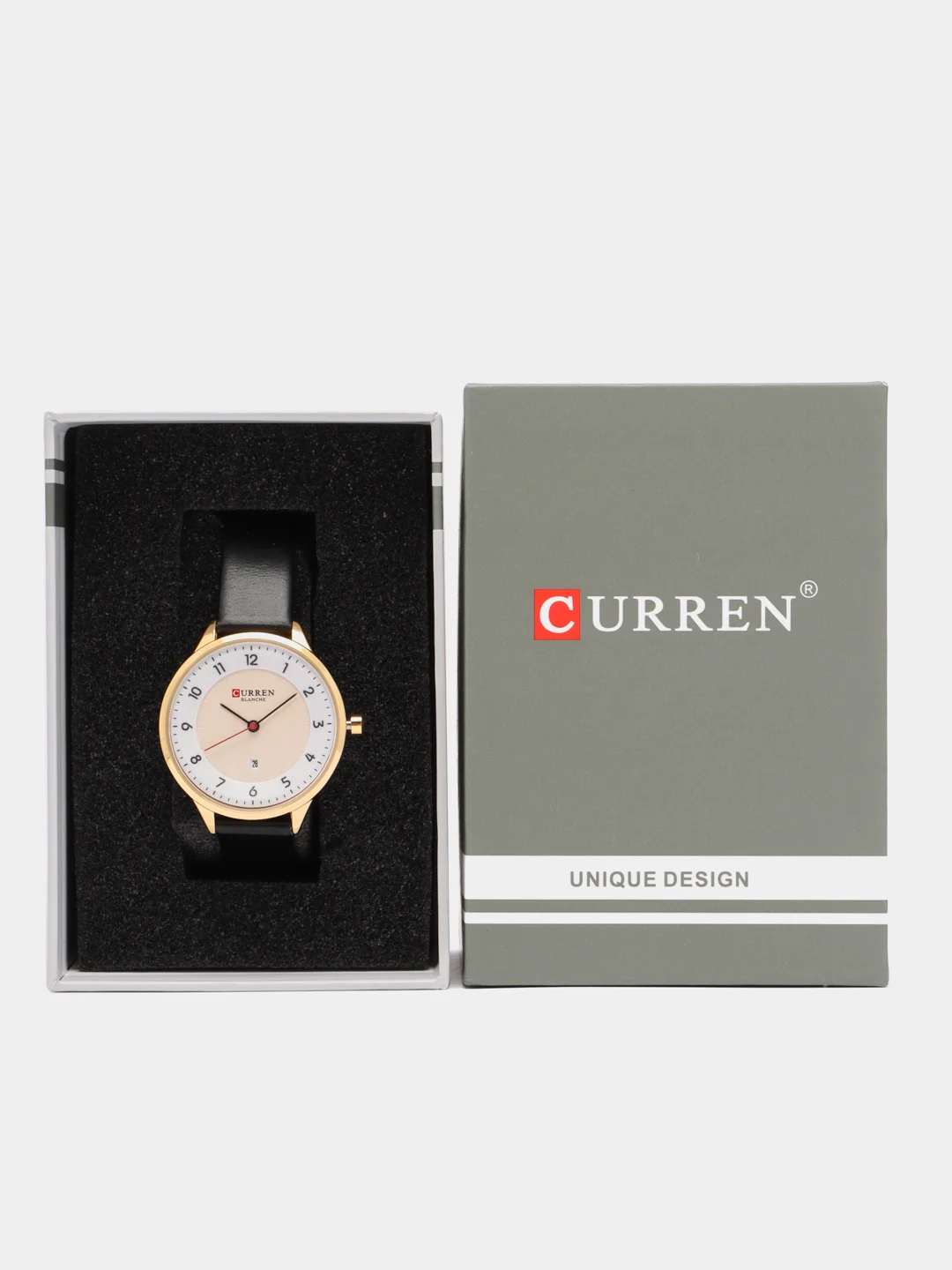 Черный женские наручные часы Curren 9035 c календарём в подарочной упаковке