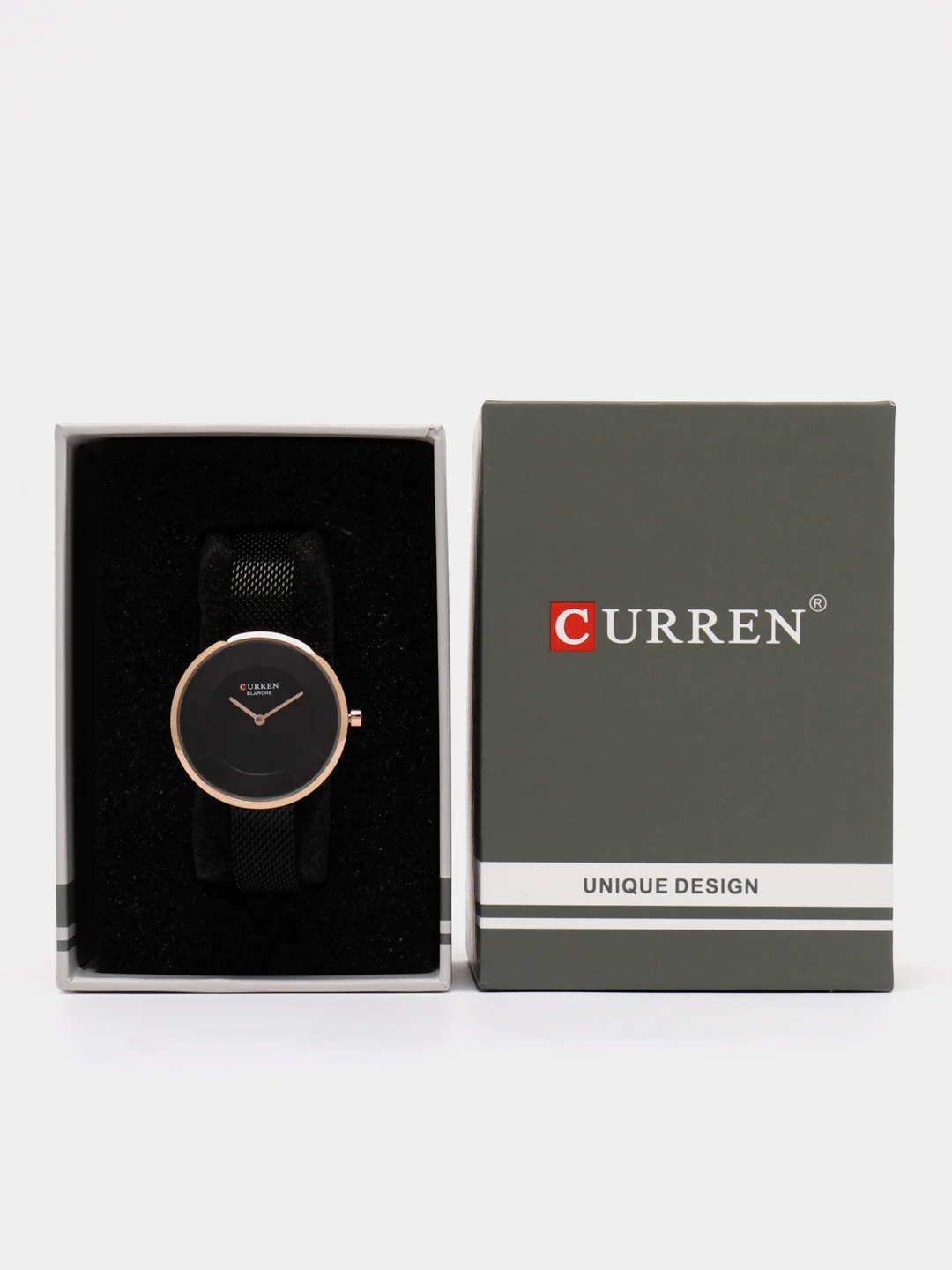 Черный женские наручные часы Curren 9030 в подарочной упаковке