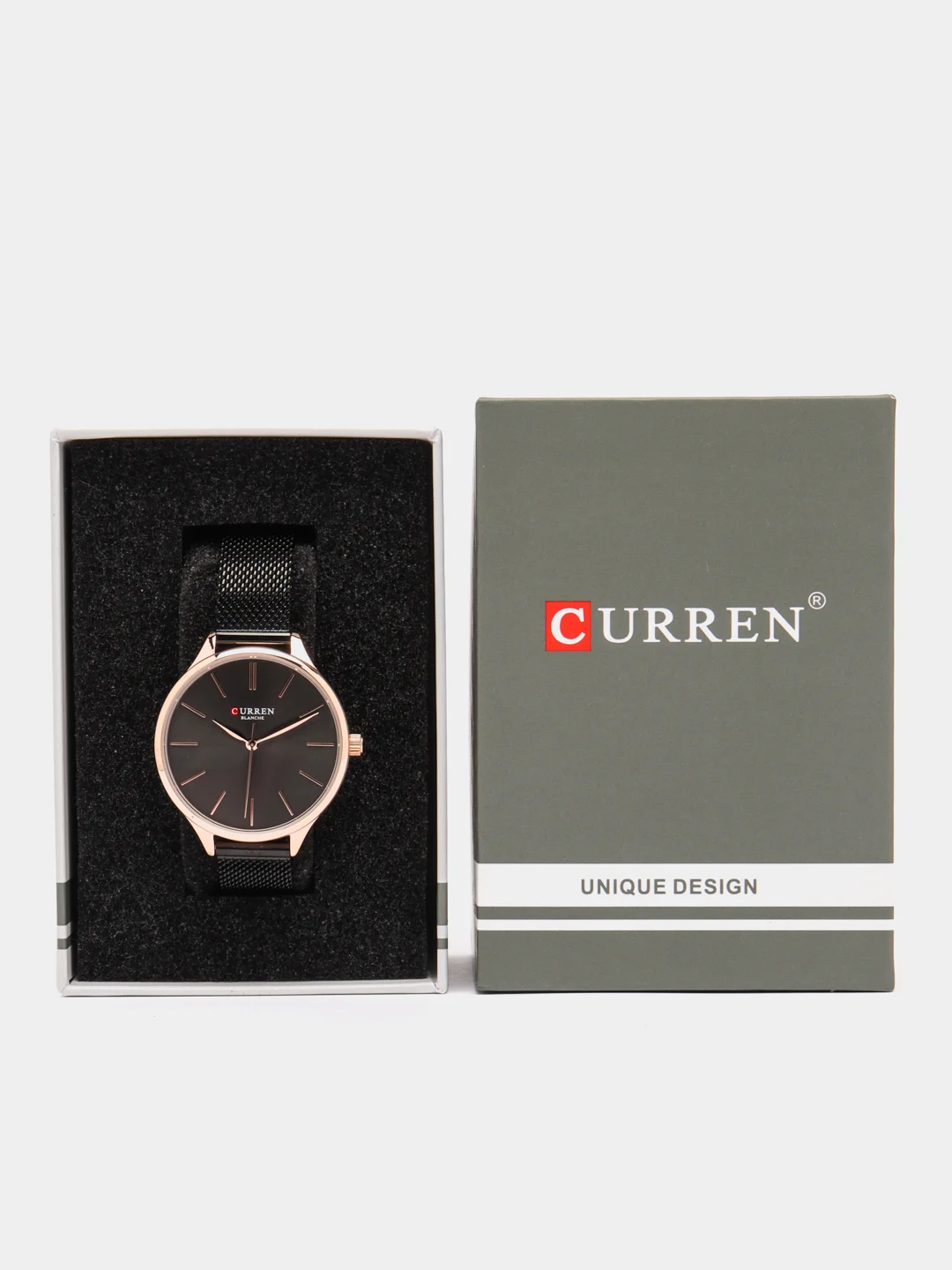 Черный женские наручные часы Curren 9024 в подарочной упаковке