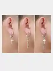 Серьга-кольцо из нержавеющей стали с крестом и цепочкой/мужская серьга/серьга-крест