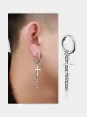 Серьга-кольцо из нержавеющей стали с крестом и цепочкой/мужская серьга/серьга-крест