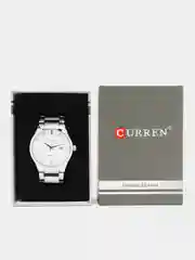 Серебряный мужские наручные часы Curren 8106м  календарём в подарочной упаковке