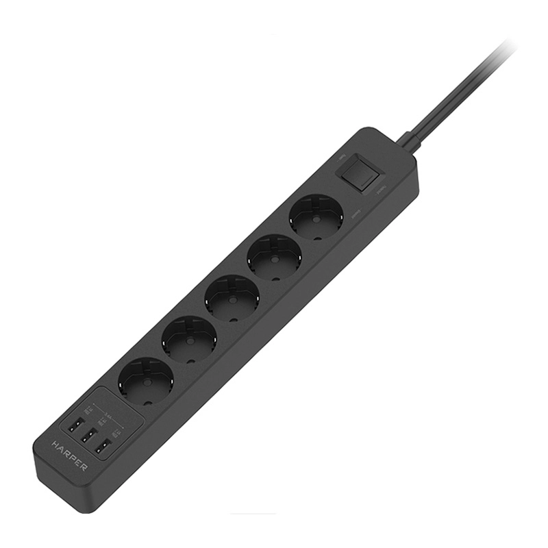 Сетевой фильтр Harper UCH-510, 10 метров, 5 розеток, 3 USB, 4000 Вт