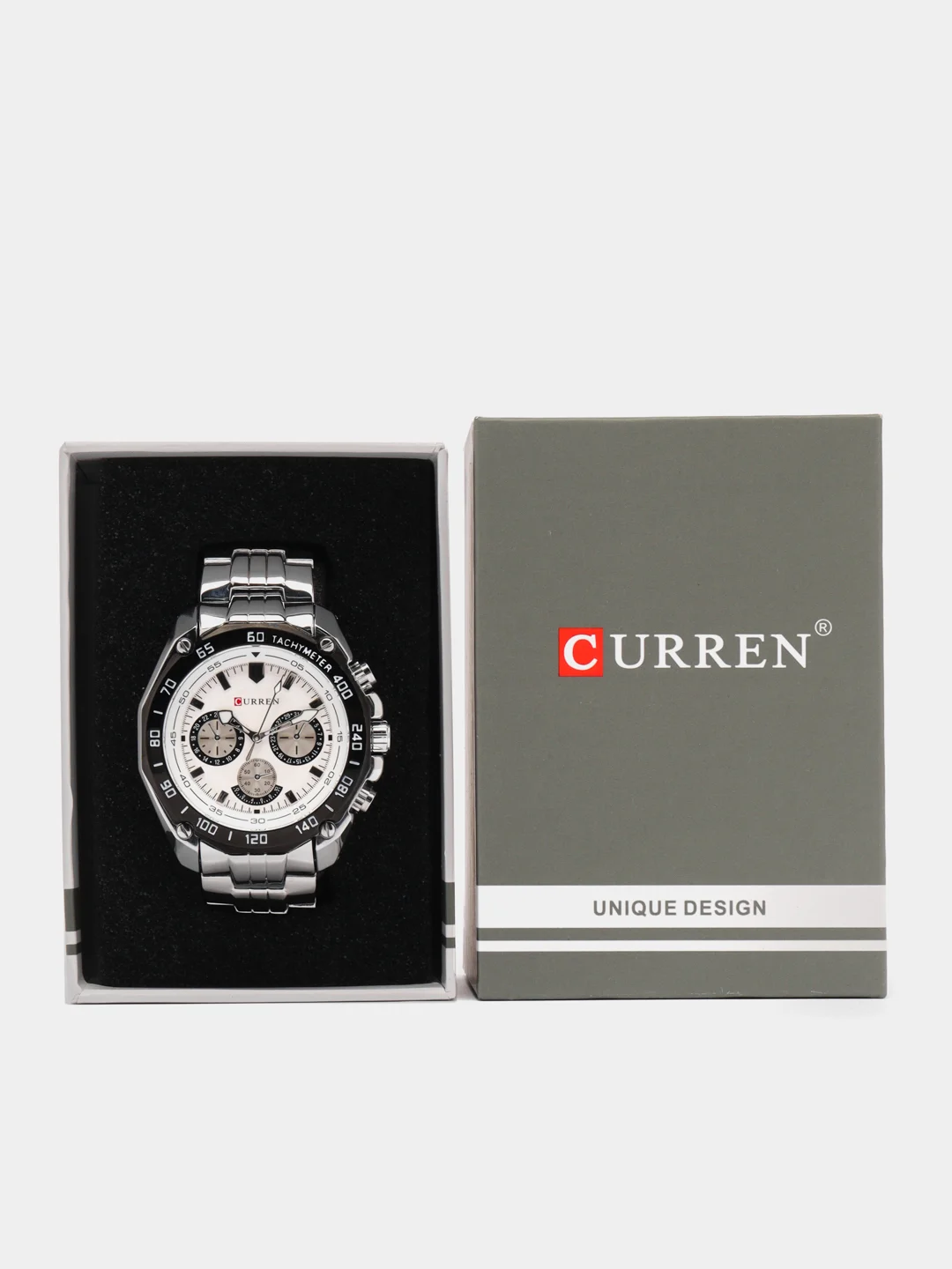 Серебряный мужские наручные часы Curren 8077 в подарочной упаковке