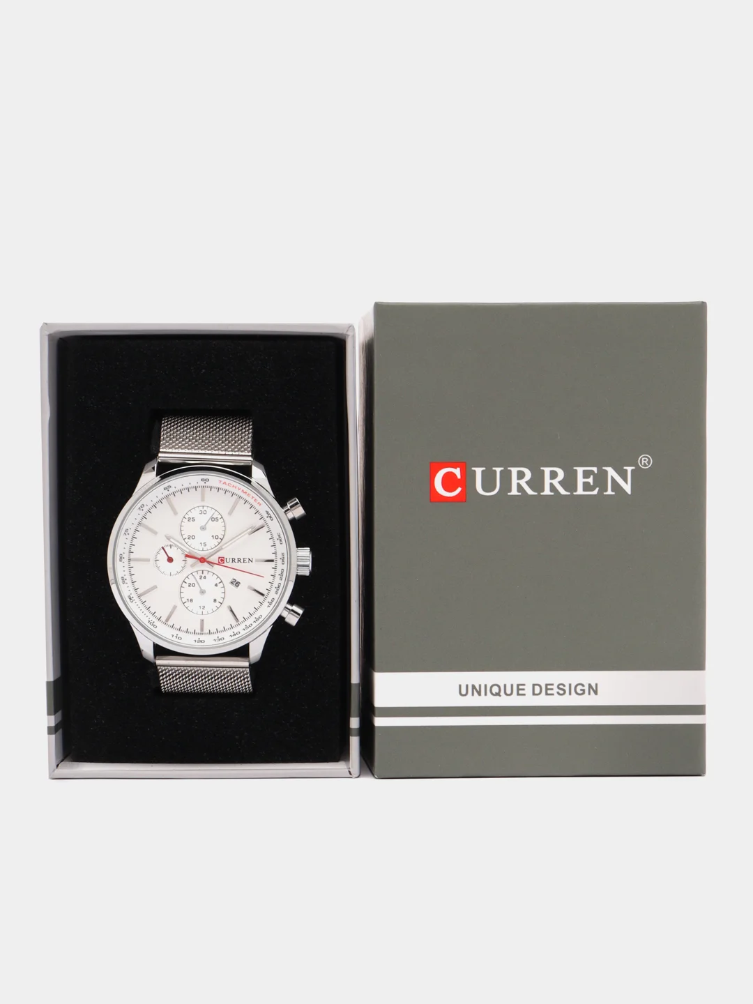 Серебряный мужские наручные часы Curren 8227 с хронографом в подарочной упаковке