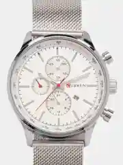 Серебряный мужские наручные часы Curren 8227 с хронографом в подарочной упаковке