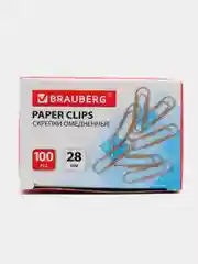 Скрепки канцелярские металлические набор BRAUBERG, 28 мм, омедненные, 270448