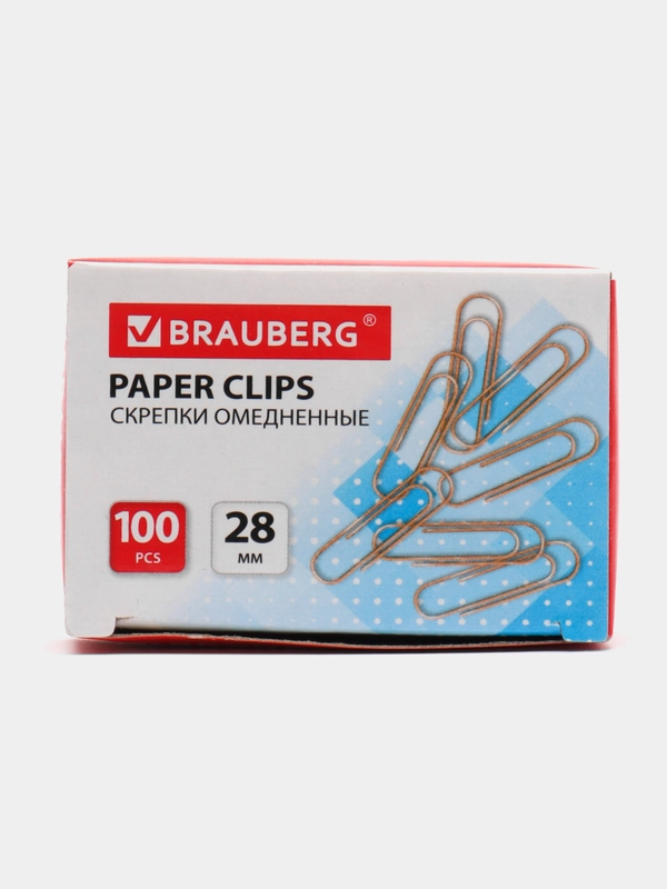 Скрепки канцелярские металлические набор BRAUBERG, 28 мм, омедненные, 270448