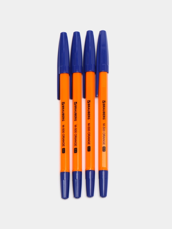 Ручки шариковые синие BRAUBERG "M-500 ORANGE", НАБОР 4 шт, узел 0,7мм, линия 0,35мм 143950
