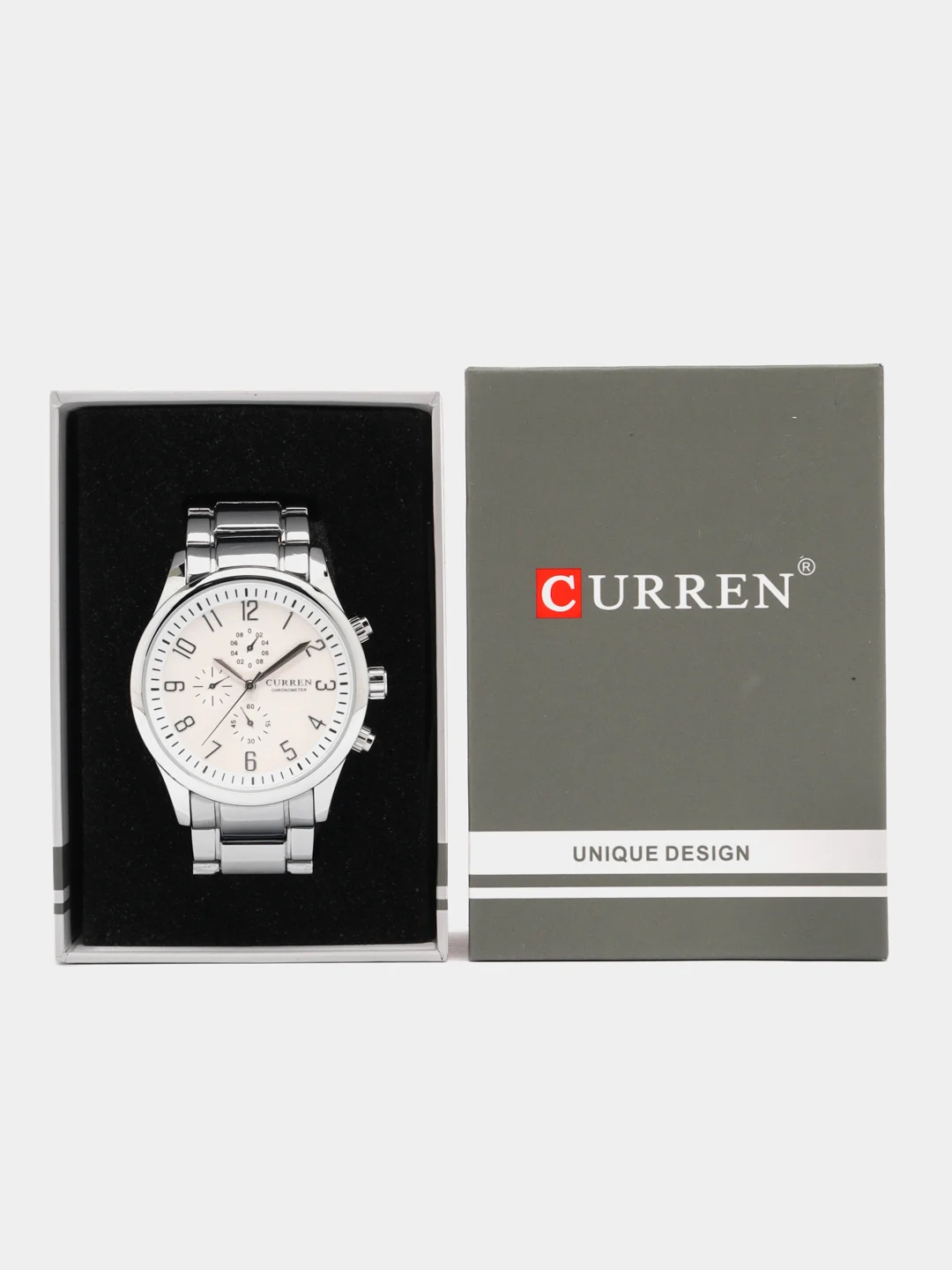 Серебряный мужские наручные часы Curren 8046в подарочной упаковке