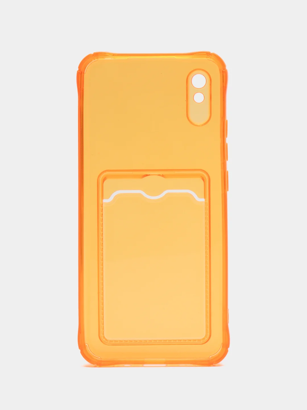 Оранжевый силиконовый чехол для Xiaomi Redmi 9A (Сяоми Редми 9А), с карманом для карт, прозрачный